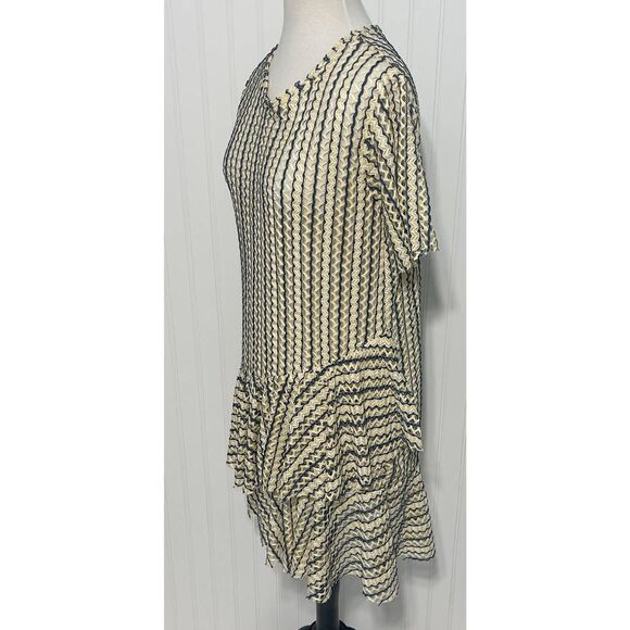 Zara W/B Dress Mesh Sheer Open Knit Unlined Ruffle Short Sleeve Cream Blue Small - Picture 11 of 12